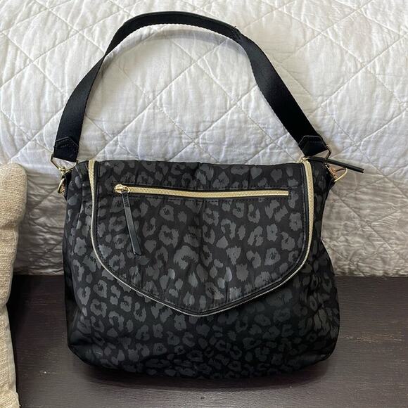 Stella & Dot Black Nylon Leopord Shoulder Bag 12"x10"x3" - Picture 1 of 5